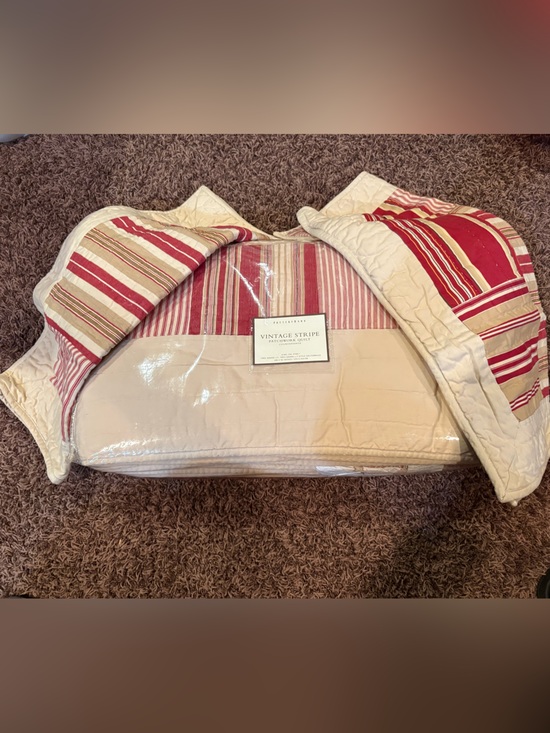 Pottery Barn Other - Pottery Barn Red and Cream Striped Quilted Throw